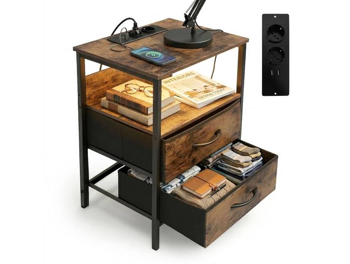 Beistelltisch mit LED & USB-Anschluss Braun-Schwarz