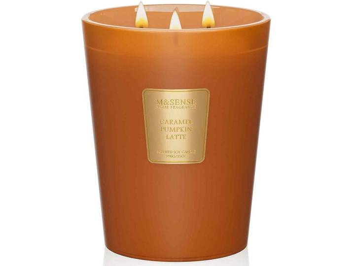 Duftkerze Karamell Kürbis 3 Docht Sojawachs 990g, Orange, Paraffin, 16 cm, Dekoration, Kerzen & Kerzenhalter, Duftkerzen