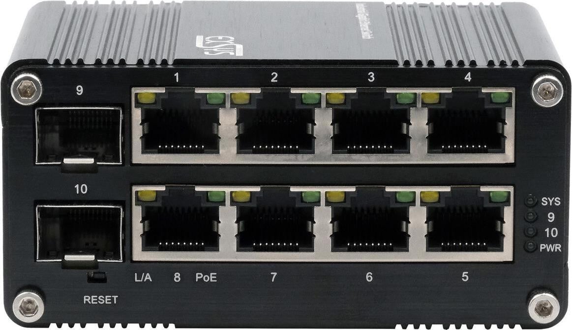 Exsys EX-62035MPoE-SFP-10-poorts mini-switch, industriële Ethernet PoE, 1 Gbps