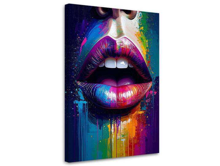 Feeby Leinwandbild Rote Lippen Frauengesicht 60x90cm, Mehrfarbig, Person/Charakter, Rechteckig, 60x90 cm, Bilder & Rahmen, Bilder, Leinwandbilder