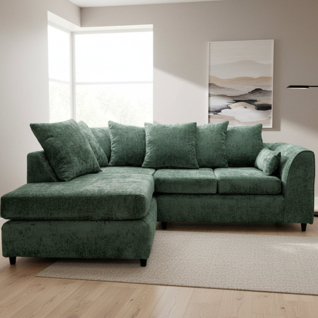 Latitude Run 4 Seater Chenille Corner Sofa Green 90cm H X 212cm W X 165cm D
