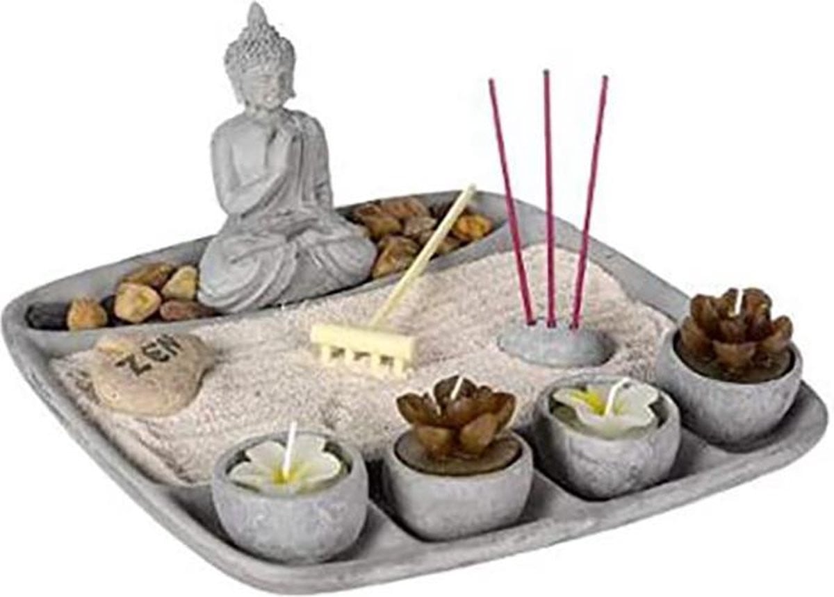 Atmosphera Mini Zen Tuin met plateau, boeddha, wierook en kaarsen
