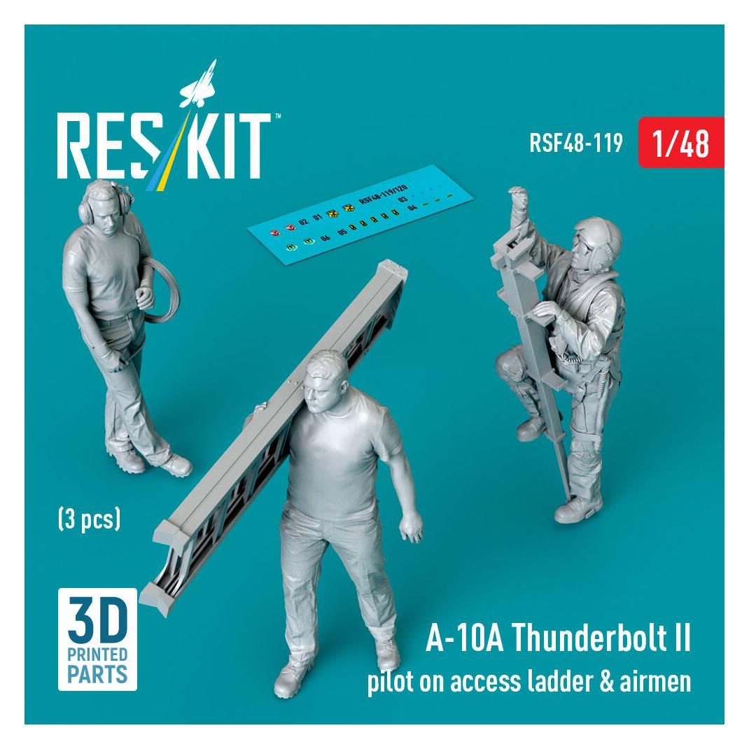 ResKit A-10A Thunderbolt II pilot on access ladder & airmen (3 pcs) (3D Printed) (RSF48-0119)
