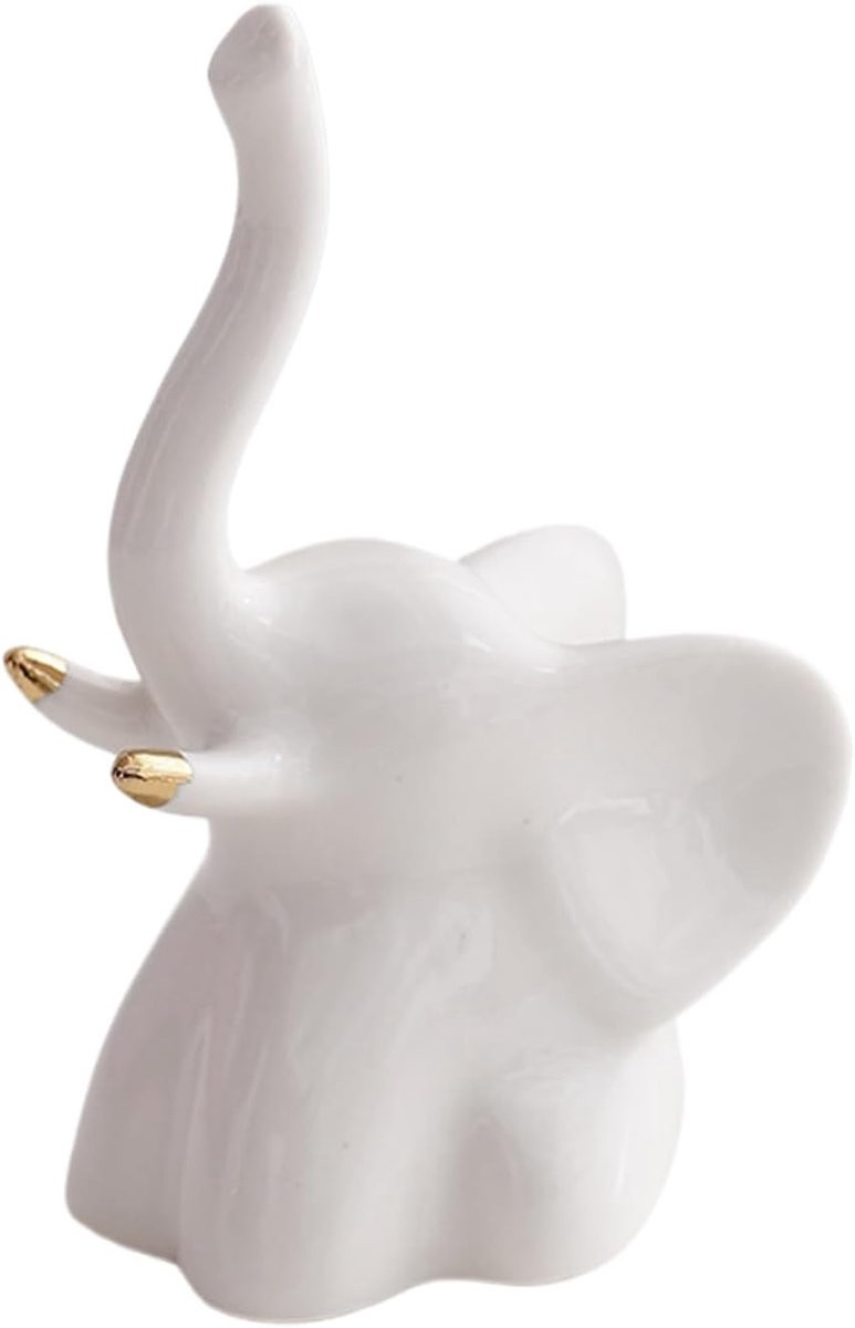 Wit keramisch olifantenbeeldje voor decoratie van je tafelblad, Breedte: 8.2 cm