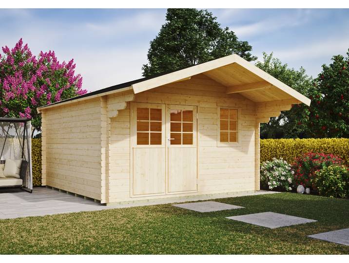 Gartenhaus KONIFERA Kallenberg 3 , beige (naturbelassen), Fußboden im Gartenhaus, Dachschindeln, Holzwerkstoff, Gartenhäuser, Gartenhaus