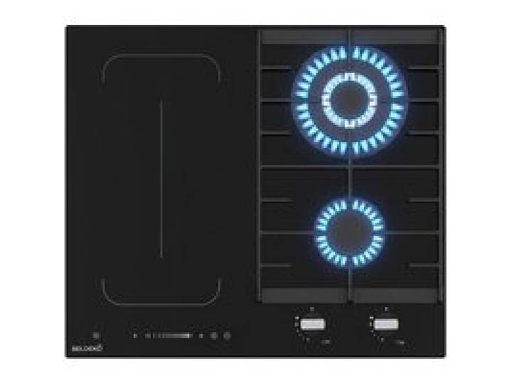 BELDEKO plaque de cuisson mixte induction et gaz 4 Feux verre noir zone flexible avec booster - double couronne 8700 W