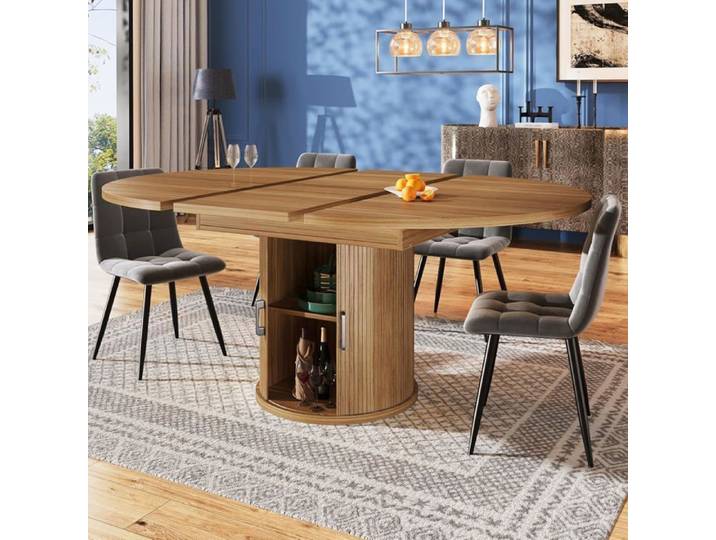 Table à Manger Extensible Table de Salle à Manger Ronde Extensible à Ovale 118-158cm Table de Cuisine avec Rangement Noyer/Noir
