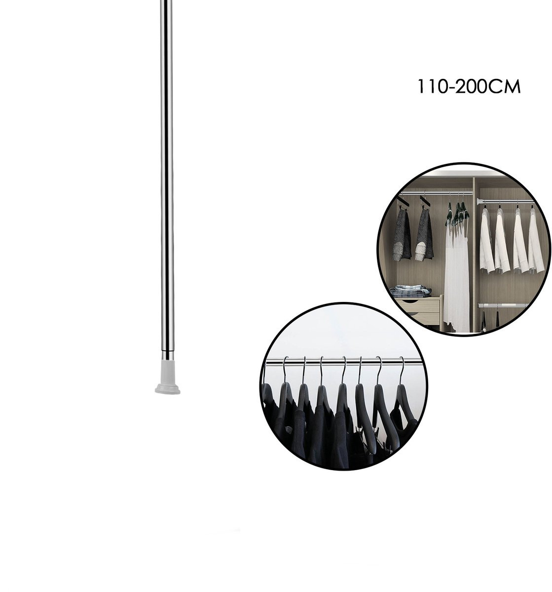 OEM RVS Telescoopstang met Spanklem, Zilver of Wit, 110 cm