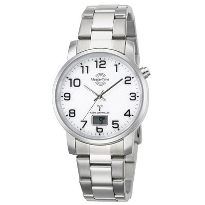 Funkuhr MASTER TIME "Basic", silber (silberfarben, weiß, weiß), Armbanduhren, Herren, silberfarben, Funkuhr, Armbanduhr, Quarzuhr, Herrenuhr, Datum, Edelstahlarmband