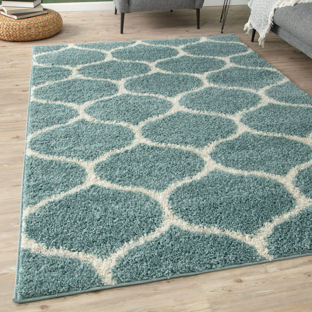 THE RUGS Myshaggy Collection Rugs Trellis Design in Duck Egg Blue Ivory;Duck Egg Blue Rectangle 160 x 230 cm