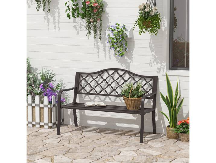 Outsunny Banc Jardin 3 Places Métal Brun