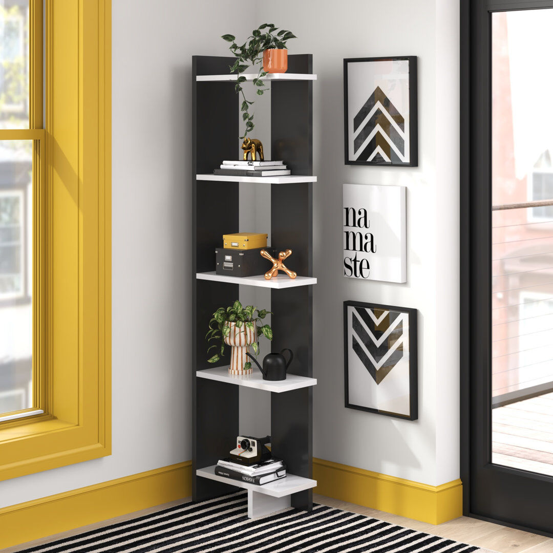 Zipcode Design Alice 170cm H x 45cm W x 22.cm D Corner Bookcase Bookshelf Shelving Unit Black/White
