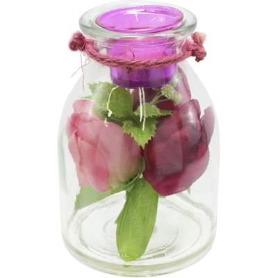 Teelichthalter I.GE.A. "Glasgefäß mit Teelichthalter und Tulpen", lila (violett), B:12cm H:18cm, Glas, Kerzenhalter, Teelichthalter, Dekoriert mit Kunstblumen Kerzenhalter Wohnaccessoire Deko Dekoobjekt