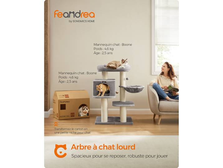 Arbre à demandes de renseignements, avseats Plate-forme d'observation média, Hamac, Grande Grotte, Troncs épais en sisal, Stable, Gris Claire