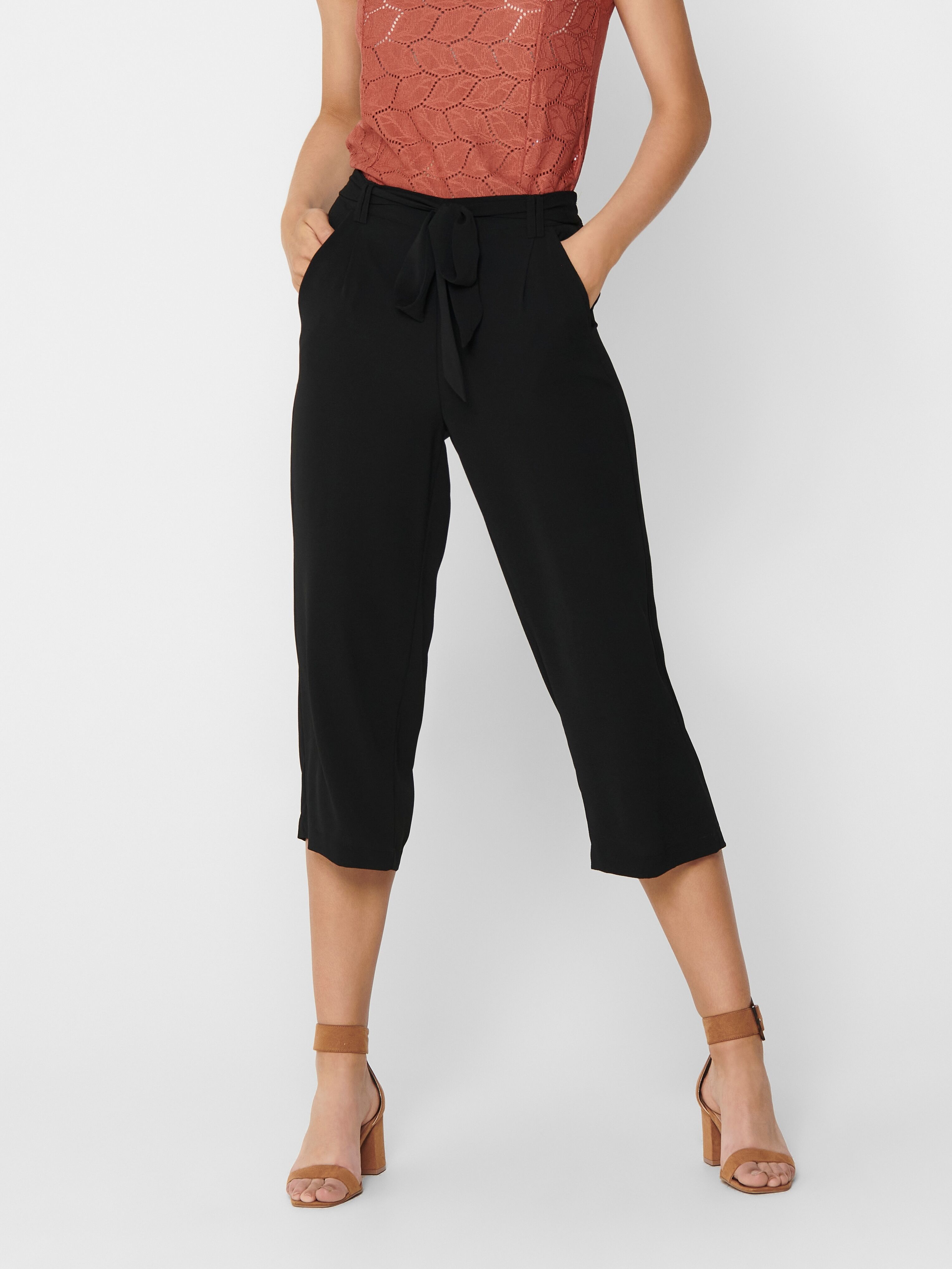 Palazzohose ONLY "ONLWINNER – Culottehose mit elastischem Bund und Kordelzug", Damen, Gr. 34 (XS), N-Gr, schwarz, Web, Obermaterial: 97% Polyester, 3% Elasthan, unifarben, regular fit lang, Hosen Palazzohose, Materialmix, regular fit schwarz 34 (XS), N-Gr