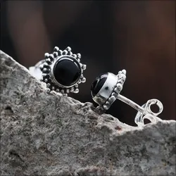Drachensilber Schwarzer Onyx Ohrstecker Damen Ohrringe aus edlem 925 Silber (Paar) - Silber;Schwarz