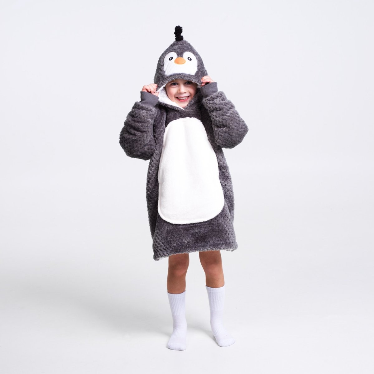 Noxxiez Pinguin Hoodie deken - Grijs