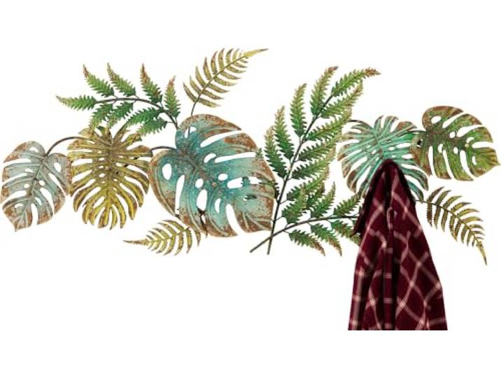Kare Design Portemanteau Murale Jungle Party\, Vert\, Acier\, 6 Patères Décoration murale pour intérieur\, chambre\, vestiaire ou couloir\, Dimensions: 43x115x7 cm