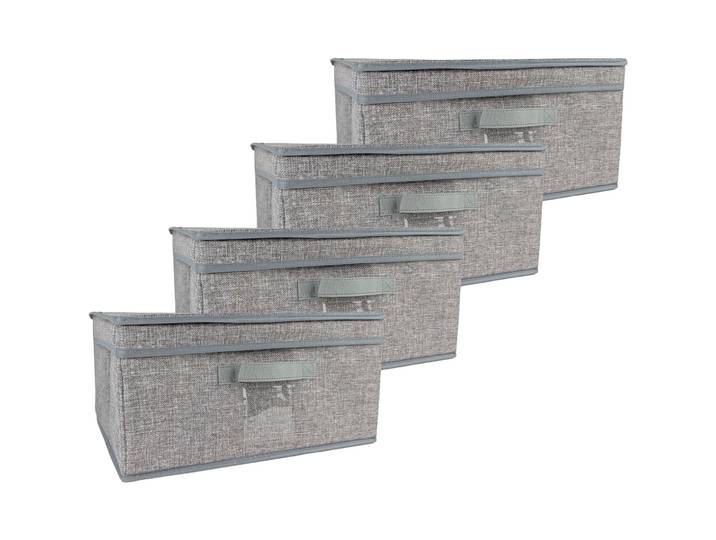 4er-Set Aufbewahrungsbox mit Deckel, Textil, faltbar, 39x28x19cm, grau
