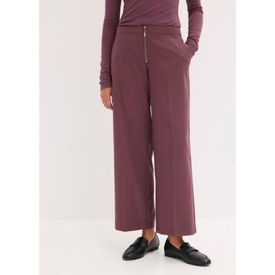 Bundfaltenhose BONPRIX, Damen, Gr. 48, N-Gr, lila (kakaobraun), Obermaterial: 67% Polyester, 32% Viskose, 1% Elasthan, loose fit, Hosen, in kakaobraun, mit Bundfalten, Barrel-Schnitt, Loose Fit