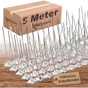 PRIOstahl Vogelabwehr Taubenspikes, 5 Meter, Spikes aus Edelstahl, silber, mit Kunststoffschiene, 4-reihig, 10 Stück
