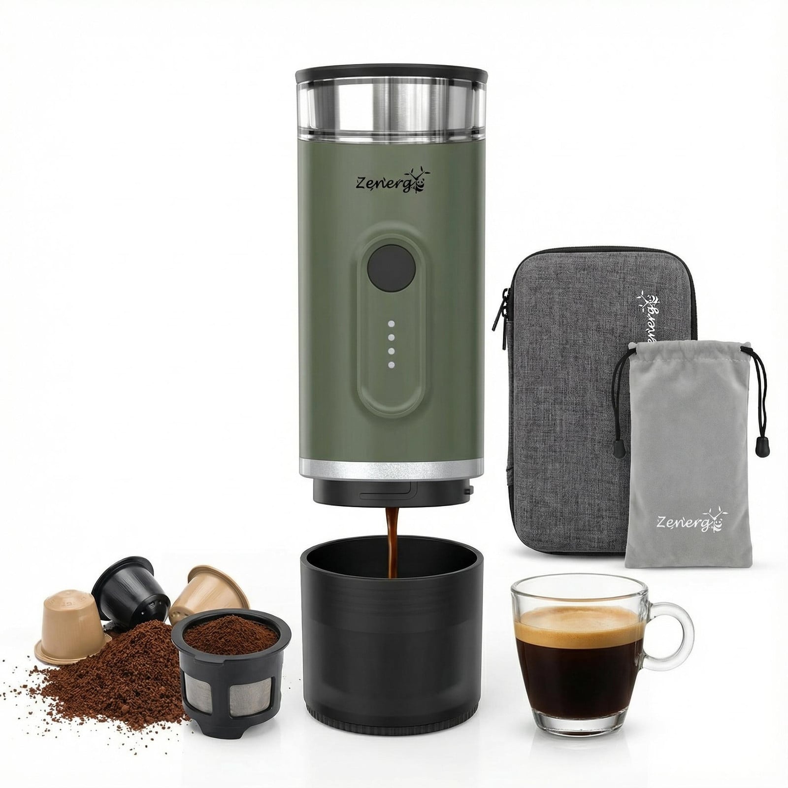 Zenergy Draagbaar Koffiezetapparaat voor Cups en Gemalen Koffie
