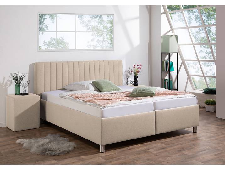 Polsterbett Deinert 180 x 200cm Webstoff Ramse Beige/Ecru