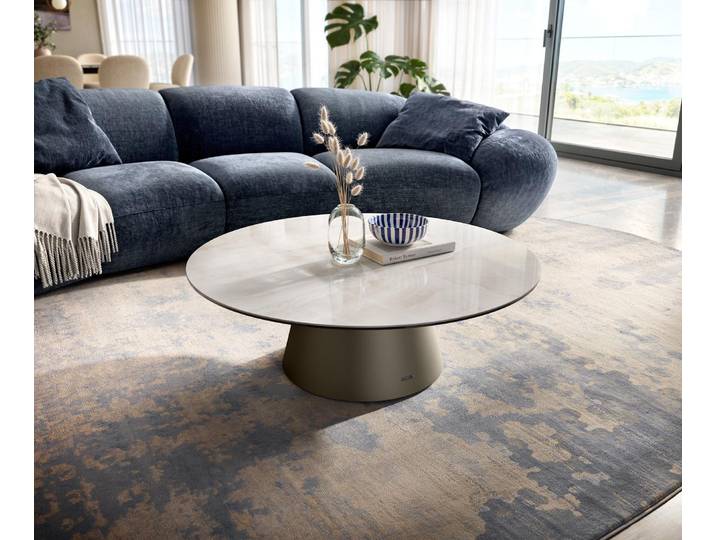 DELIFE Couchtisch Edge Rund 100x100 cm Keramik Onyx Champagne Borna Effektfinish Titan