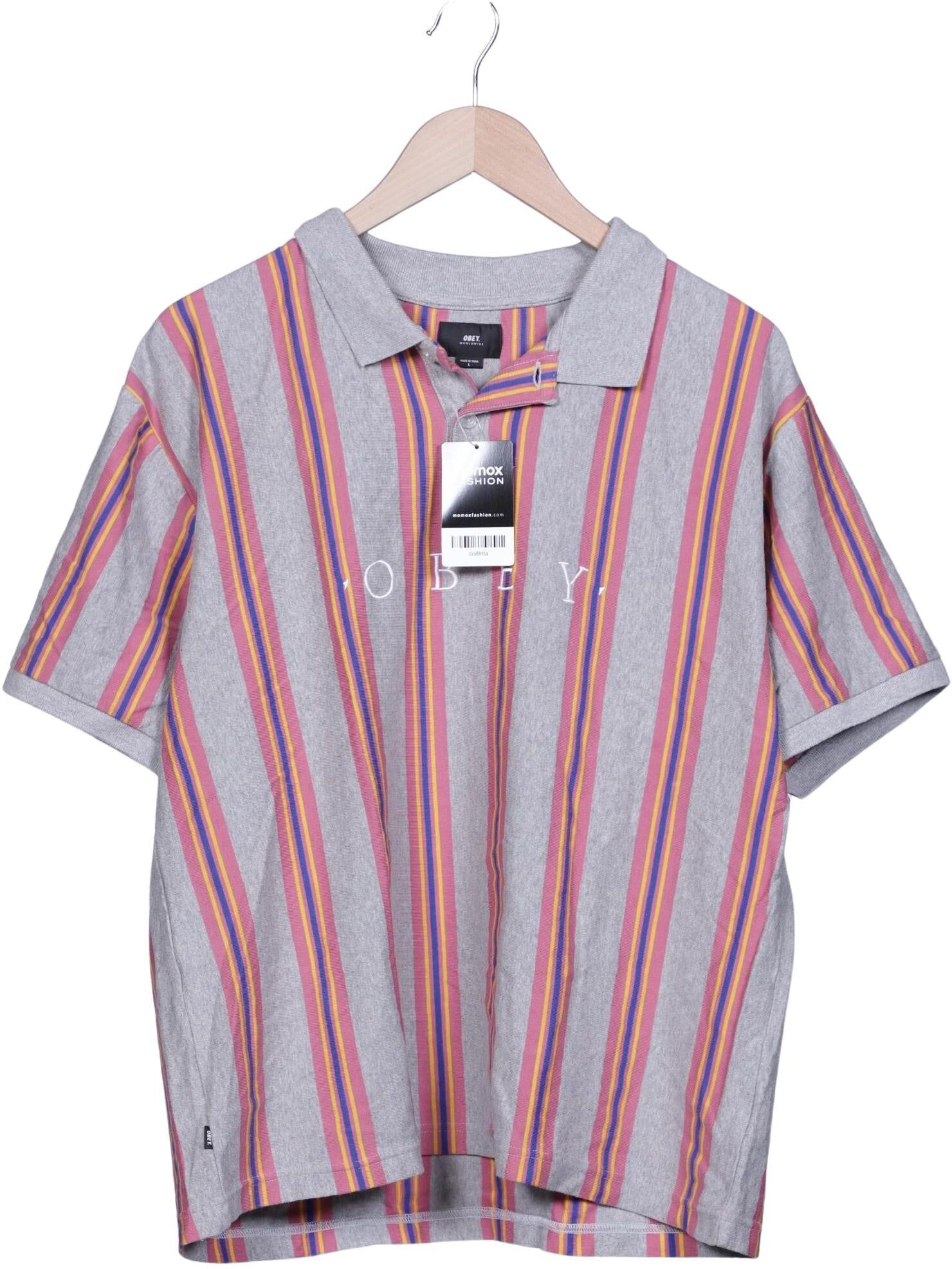 Obey Herren Poloshirt, Grau, Gr. L, Baumwolle - Second Hand