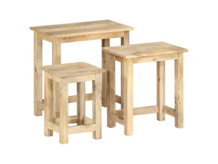 TEKGHUT Satztische 3 STK. Massivholz Mango Verstaubar Beistelltische Mangoholz, 3-teilig, verstaubar, robust, natürlich gemasert, vielseitig nutzbar