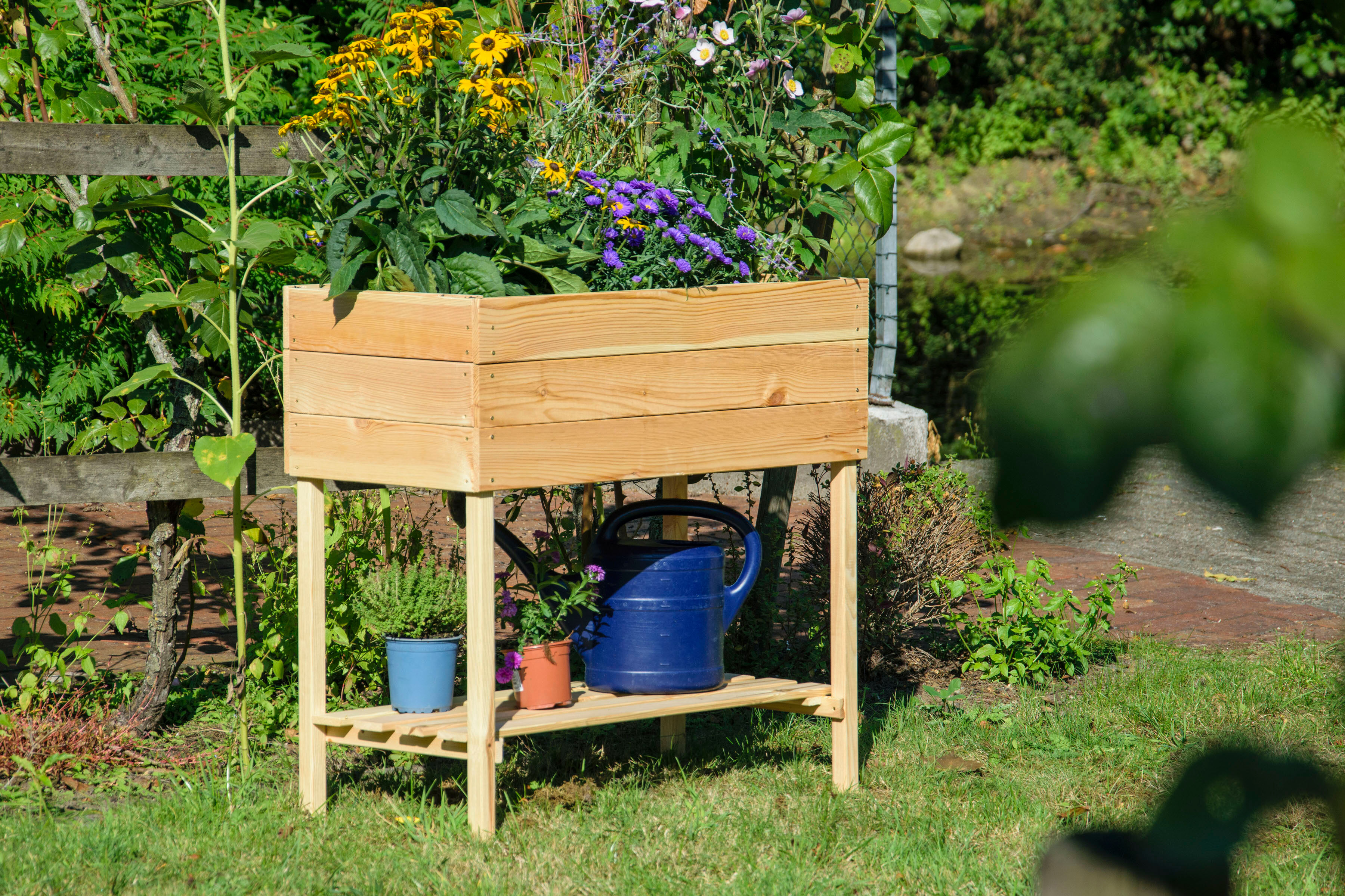 Hochbeet DOBAR, beige (natur), B:40cm H:78cm T:80cm, Holzwerkstoff, Pflanzgefäße, Hochbeet, mit Ablagefläche, aus robustem Kiefernholz