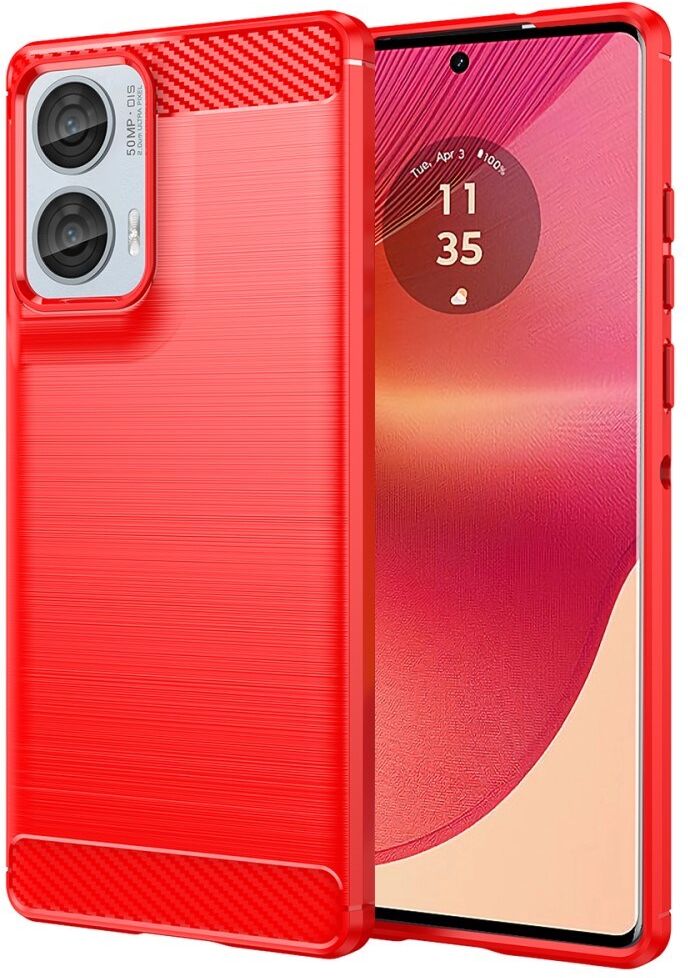 EIDERWOOD Motorola Edge 50 Fusion Brushed Carbon Bagside Cover - Rød