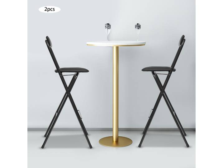Tabouret pliant portable de 75 cm (29,53 po) de hauteur, couleur noire, 2 pièces, pour bar - Chaise confortable format voyage avec poignée de transport