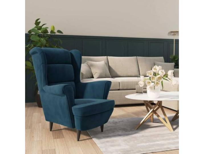 HEFZGDB Sessel Blau Samt Bezug mit gepolsterter Rückenlehne und Sitzfläche für höchsten Sitzkomfort, Stabiler Sperrholzrahmen, weiches Velours Möbelstoff Material, Sitzgewicht