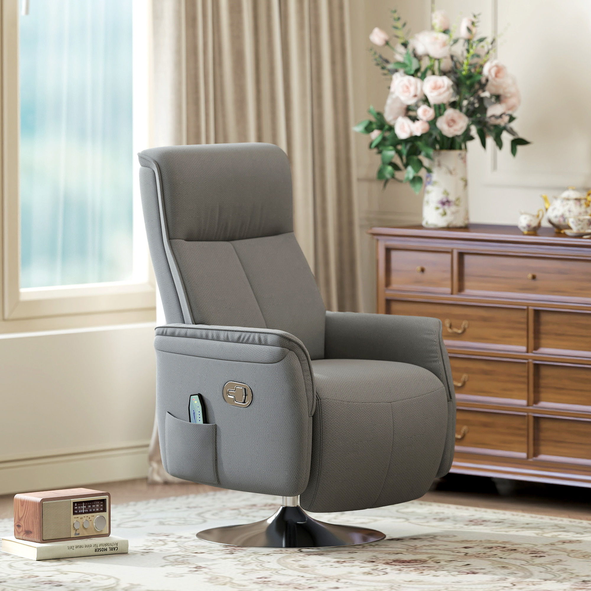Homcom Poltrona relax massaggiante poltrona relax reclinabile girevole schienale e poggiapiedi regolabili 68,5x77x117cm grigio   Aosom Italy