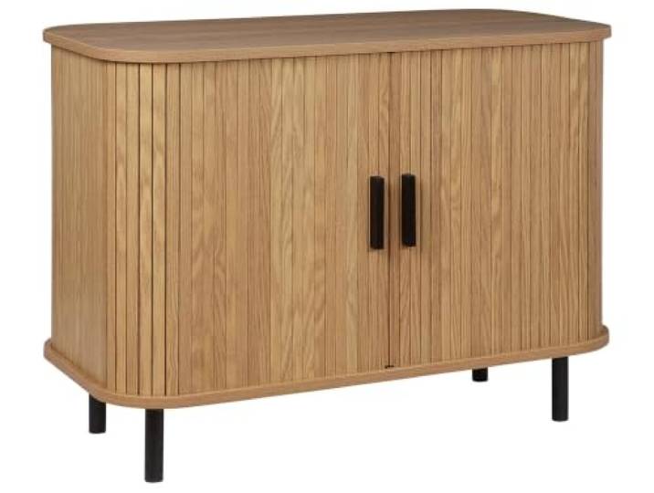 Beliani Sideboard Heller Holzfarbton 2 Schiebetüren Metallbeine schwarz Retro Bradley