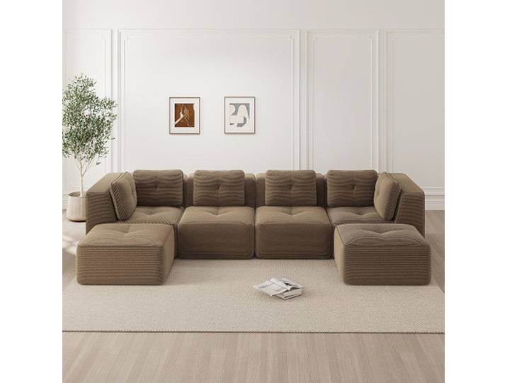 Canapé modulable u marron ottoman inclus assise ultra profonde antidérapant