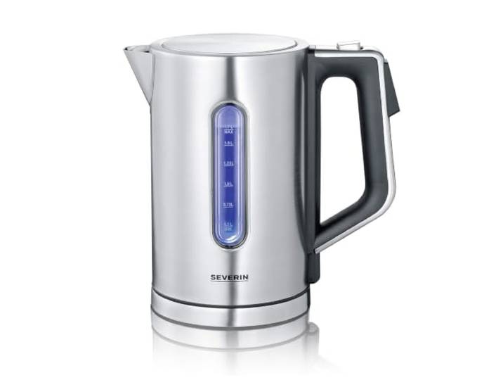 Severin Wasserkocher, 1,7 L, Kalkfilter, 1-Hand-Bedienung, 3000 W Digital, Fast-Boil-Power, 40°C bis 100°C, Warmhaltefunktion, beleuchtete Wasserstandsanzeige, Edelstahlgehäuse, schwarz, 3418