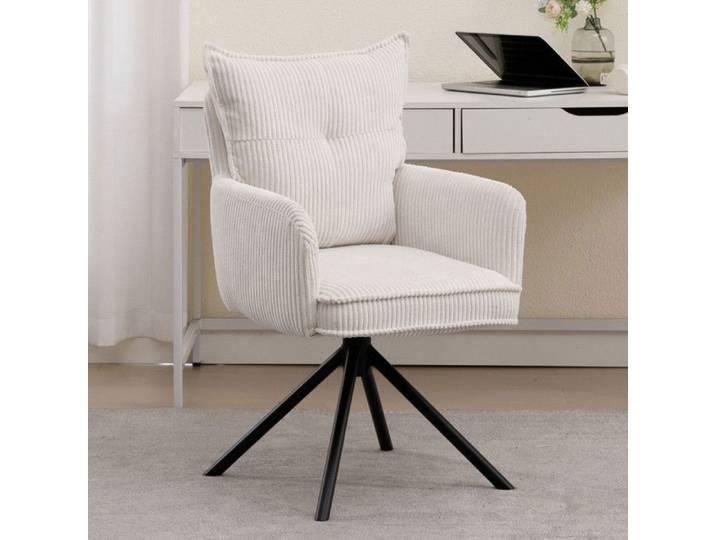 Wahson Chaise de Bureau Moderne en Velours Fauteuil de Bureau Confortable avec Siège Côtelé Chaise Pivotante pour Chambre Blanc