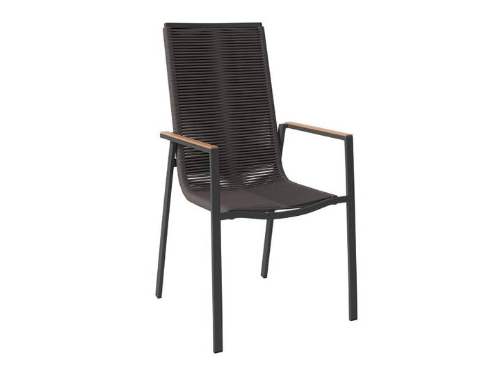 Amatio Stapelsessel, Anthrazit, Dunkelgrau, Holz, Metall, Textil, Teakholz, massiv, Flachrohr, 56x103x65 cm, stapelbar, Gartenmöbel, Gartenstühle, Gartenstühle stapelbar