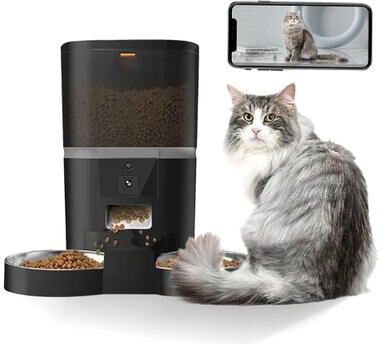 Uplifted Finds 4L Smart Automatic Pet Feeder With HD Camera And Dual Bowl Dispenser For Cats And Dogs double Meal Black