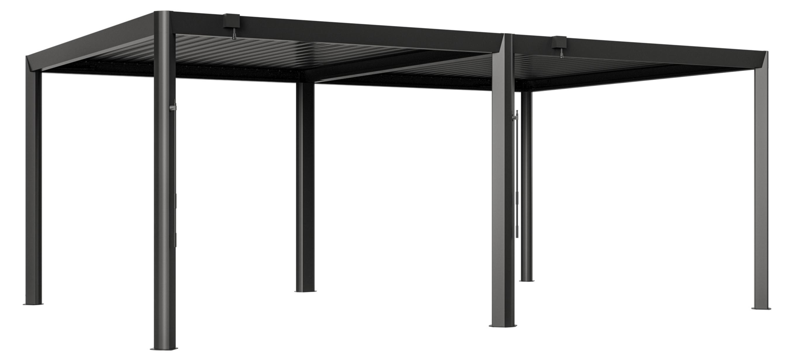 PRIMEYARD Pergola 4x6 m - Pfosten und Lamellendach aus Aluminium - anthrazitfarbene Terrassenüberdachung