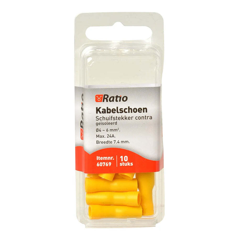 Ratio Kabelschoen Schuifstekker contra geïsoleerd 4-6mm² Vlakstekker Geel 10 stuks