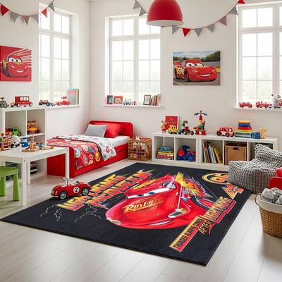 "Licensed Disney Pixar Cars Lightening McQueen Modern Character Printed Flannel Non-Slip Washable Indoor Kids Area Rug, 54""x78"""