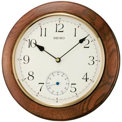 Wanduhr SEIKO, braun (eichefarben), Wanduhren, Ø 30cm, Wanduhr, Quarzuhr, Wohnzimmer, Esszimmer, Arbeitszimmer, Küche