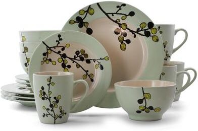 Elama Summer Olive Blossom Round Stoneware Dinnerware Set 16 Pieces