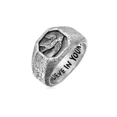 Siegelring HAZE & GLORY "Ring Schwalbe Siegelring Vintage 925 Silber" Gr. 66, silber, Fingerringe, Herren, 66, ohne Stein, Silber 925 (Sterlingsilber), 12mm, Siegelring