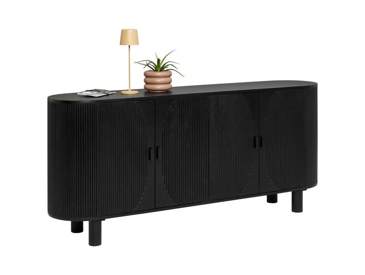 Ambia Home Sideboard, Schwarz, Holz, Mangoholz, massiv, Sperrholz, 2 Fächer, 180x80x40 cm, stehend, Holzmöbel, Kleinmöbel Holz, Holzkommoden, Sideboards Holz