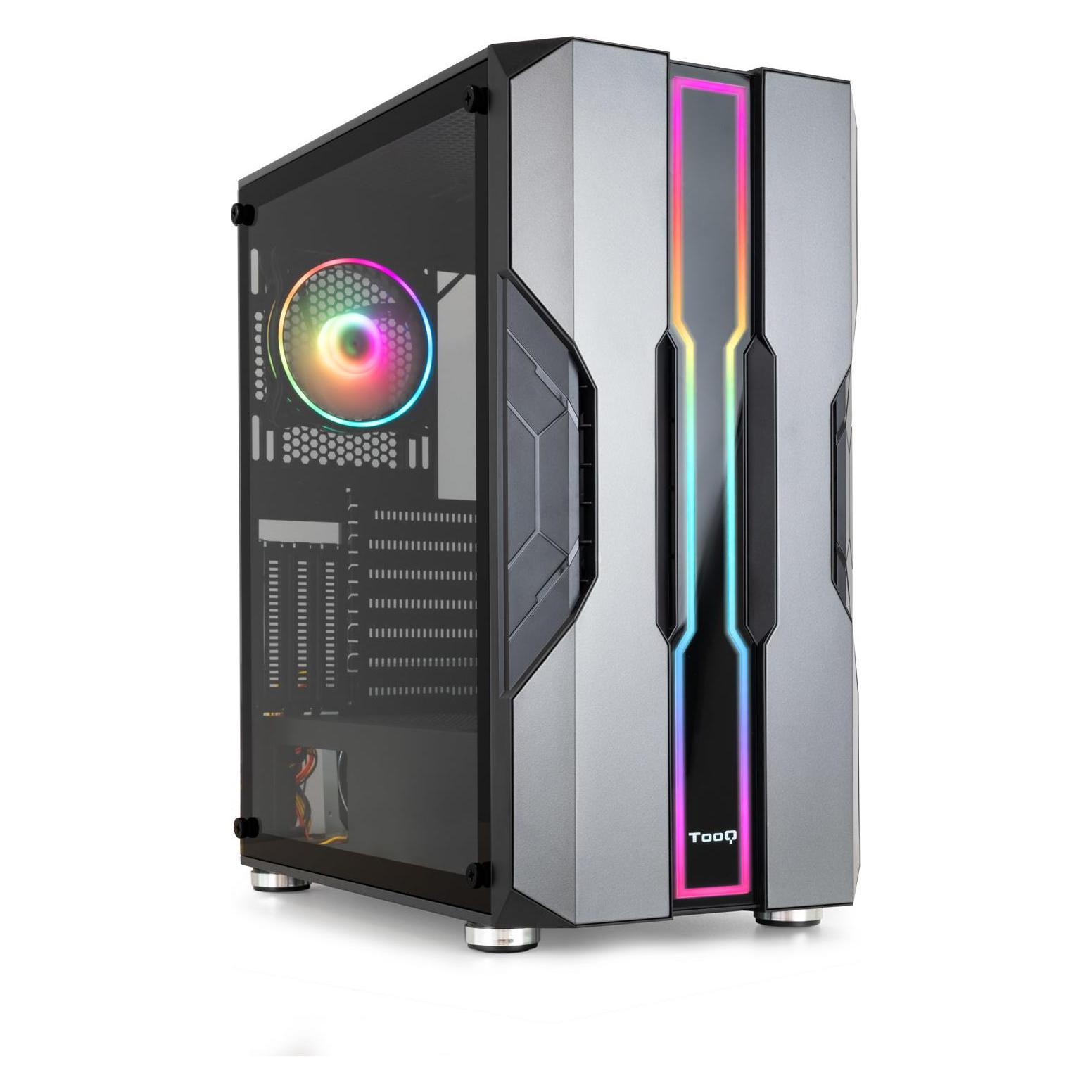 Tooq Technology Boitier Moyen Tour E-ATX TooQ NightCity TQGCC103 RGB avec panneau vitré (Argent/Noir) (ATX, mATX, Mini-ITX) (TQGCC103-B)