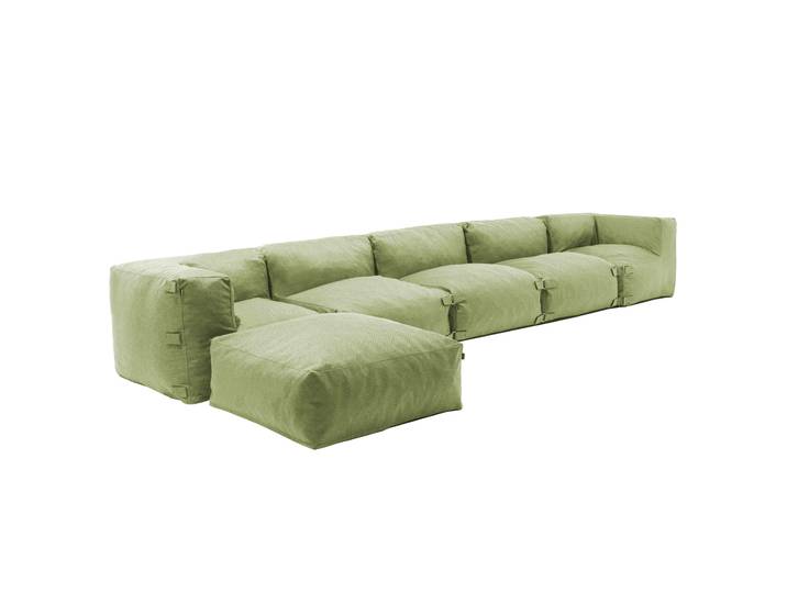 Modulare Gartenmöbel für 6 Personen bestehend aus 3 Sesseln, 2 Ecksesseln und 1 Sitzsack